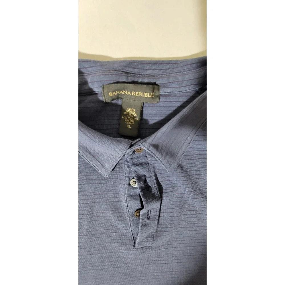 Banana Republic Mens XL Navy Blue Micro Stripe Short Sleeve‎ Polo Cotton Blend
